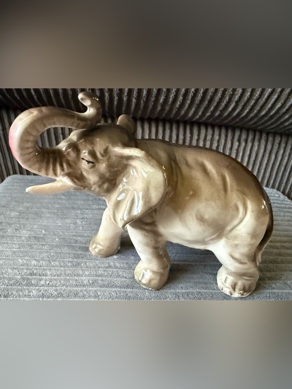 Vintage Japan Ceramic Glazed Elephant Figurine Trunk Up Collectible